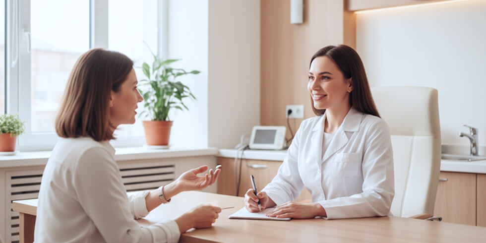 Ärztin Berät Patientin In Allergologischer Sprechstunde