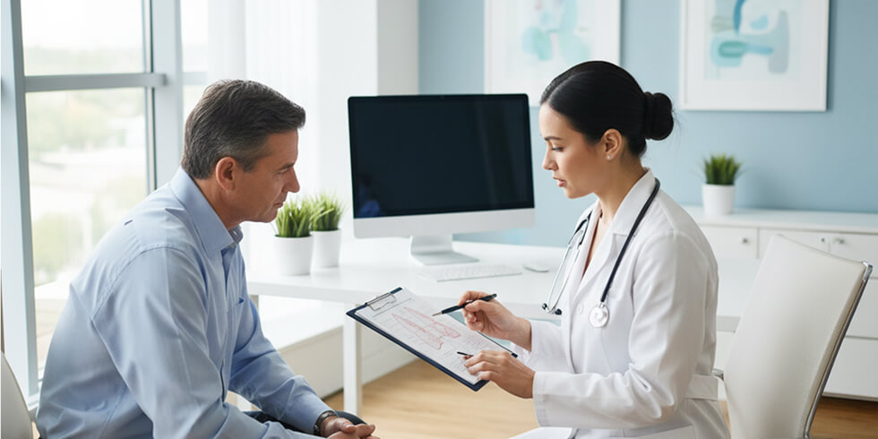 Ärztin Bespricht Befunde Mit Patient