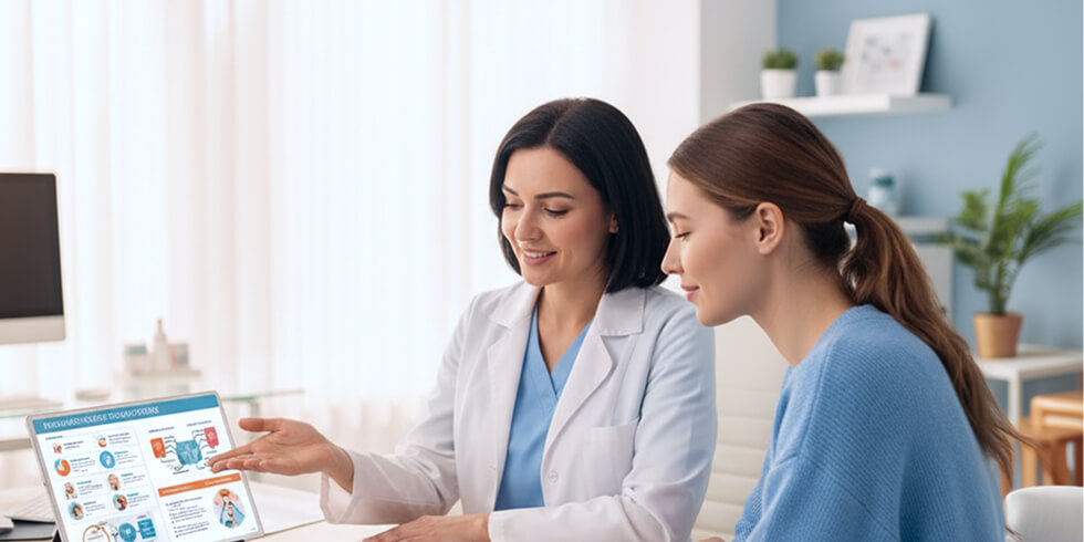 Ärztin Erklärt Patientin Behandlungsplan
