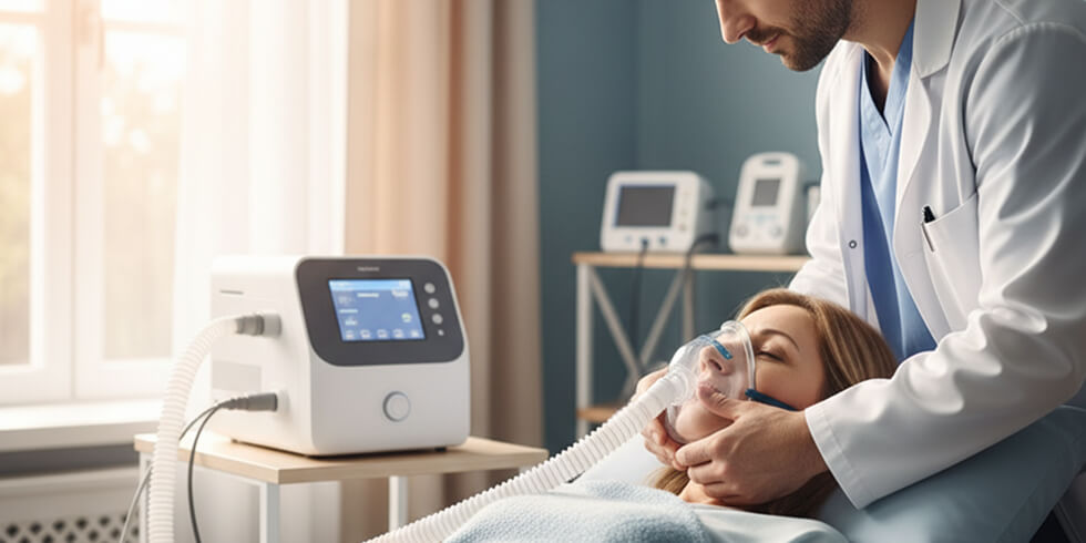 Arzt begleitet eine CPAP-Therapie