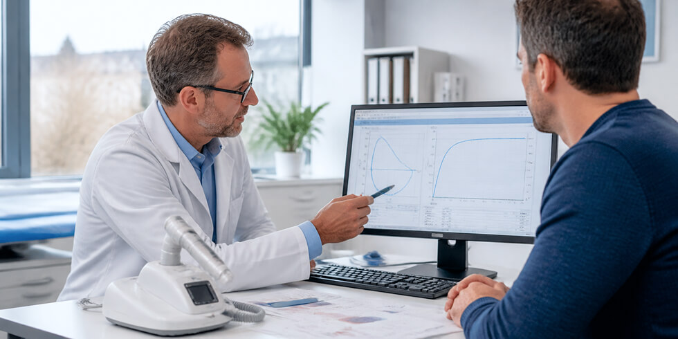 Arzt Erklärt Patient Lungenfunktionsmessung