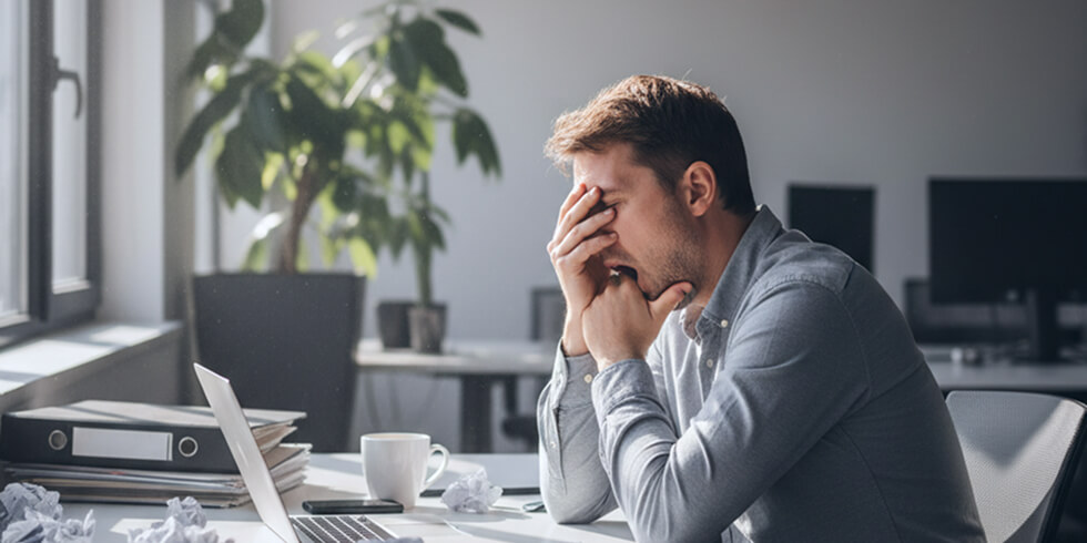 Erschöpfter Mann Am Arbeitsplatz